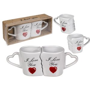 Κούπα Διπλή ‘I Love You’ Λευκό Κεραμικό 8.5x9cm 2Τμχ