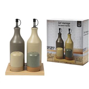 Σετ Μπαχαρικών Γκρι/Μπεζ/Πράσινο Κεραμικό/Μπαμπού 45cl 4Τμχ