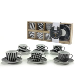 Σετ Φλυτζάνια Καφέ 9cl Με Διακόσμηση Πολύχρωμο Κεραμικό 6+6Τμχ