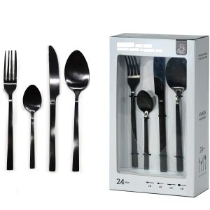 Σετ Μαχαιροπίρουνα Amaris Μαύρο Ανοξείδωτο Ατσάλι 24Τμχ