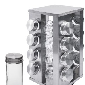 Βάση Μπαχαρικών 16 Θέσεων Inox 14x14x28cm