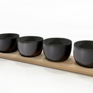 Δίσκος Σερβιρίσματος Ορεκτικών Με 4 Δοχεία 32.5cc Και Κουτάλια Μαύρο/Φυσικό Μπαμπού/Κεραμικό 39x8cm