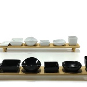 Δίσκος Σερβιρίσματος Ορεκτικών Με 6 Δοχεία Μπαμπού/Κεραμικό 50×8.5×6.6cm Σε 2 Χρώματα