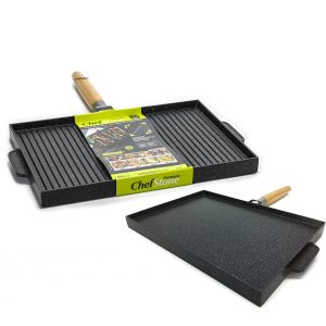 Γκριλιέρα Chef Stone Αντικολλητική/Αλουμίνιο/Ξύλινη λαβή 35x25x2.8cm