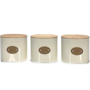 Δοχείο λευκό/ξύλινο 15x11x13cm 3Τμχ Σε 3 Σχέδια