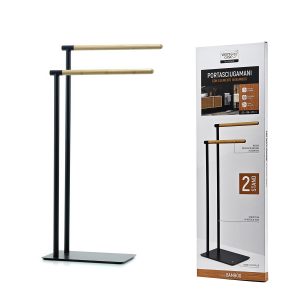 Βάση Πετσετών 2 Θέσεων Μαύρο/Μπαμπού 37x20x77cm
