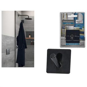 Κρεμάστρα Μπάνιου Μονή Με Αυτοκόλλητο 3M Μαύρο Μέταλλο 4.5×3.1×4.5cm