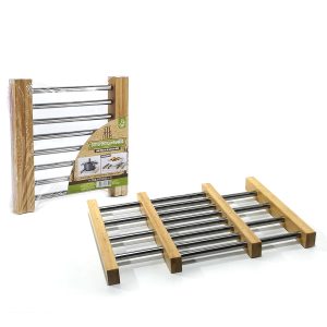 Βάση Για Κατσαρόλες Επεκτεινόμενη Φυσικό/Ασημί Μπαμπού/Μέταλλο 22-364×21.3cm