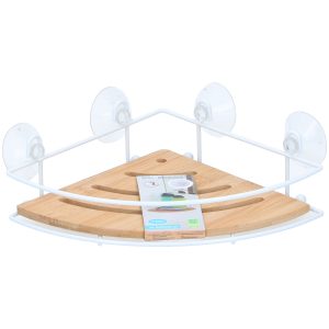 Ράφι Μπάνιου Γωνιακό Λευκό/Μπαμπού