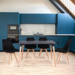 MARTIN Set Τραπεζαρία: Τραπέζι + 4 Καρέκλες, MDF Μαύρο – Οξιά Φυσικό, Ύφασμα Μαύρο