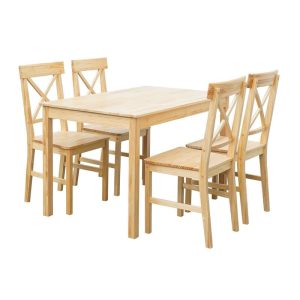 DAILY Set Τραπεζαρία Ξύλινη Σαλονιού – Κουζίνας: Τραπέζι + 4 Καρέκλες, Φυσικό Pine