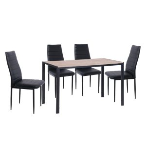 JETTA-GABO Τραπεζαρία Κουζίνας Μέταλλο Βαφή Μαύρο, Τραπέζι Sonoma + 4 Καρέκλες Pvc Μαύρο