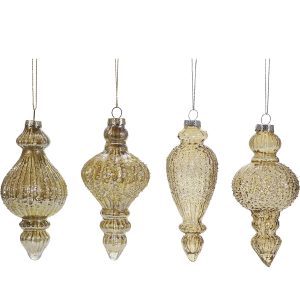 Χριστουγεννιάτικο Γυάλινο Κρεμαστό Χρυσό 13.5cm Σε 4 Σχέδια