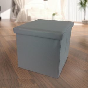 Σκαμπό Με Αποθηκευτικό Χώρο Γκρι Δέρμα 38x38x38cm