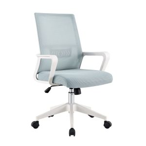 BF2965 Πολυθρόνα Γραφείου Ύφασμα Γκρι-Μπλε Mesh, Βάση PP Άσπρο