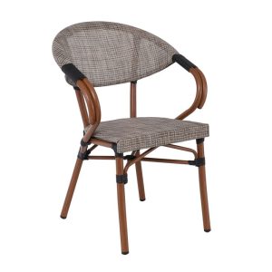 COSTA Πολυθρόνα Dining Αλουμινίου, Απόχρωση Καρυδί Textilene Μπεζ