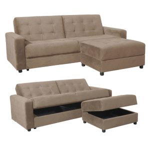 JACKSON Καναπές – Κρεβάτι και Σκαμπό με Χώρους Αποθήκευσης, Ύφασμα Μπεζ