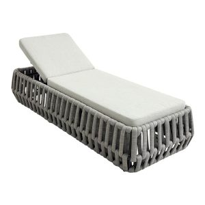 MAJORCA Ξαπλώστρα, Αλουμίνιο με Olefin Rope Γκρι, Μαξιλάρι Ανοιχτό Γκρι