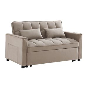 TEMPO Καναπές – Κρεβάτι, Με ανάκλιση πλάτης, Ύφασμα Velure Μπεζ