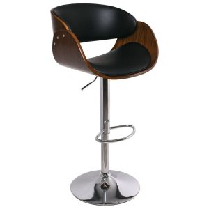 JOY Σκαμπό BAR με Πλάτη, Βάση Χρώμιο, Καρυδί – PU Μαύρο, Ρυθμιζόμενο Ύψος