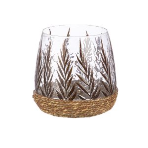 Ανεμοφωτιστικό Κωνικό ‘Greenery’ Σχέδιο Φύλλου Γυαλί Πράσινο 16×16.5cm