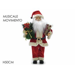 Άι Βασίλης Κρατάει Δώρα Με Κίνηση Και Μουσική Κόκκινο Λούτρινο 50cm