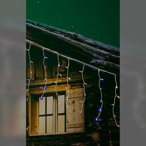 100 LED Κουρτίνα Εσωτ. & Εξωτ. Χώρου Με 8 Προγράμματα Και Μετασχηματιστή Πολύχρωμο Φως Λευκό Καλώδιο Επεκτεινόμενο IP44