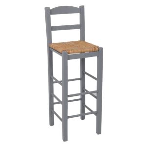 ΣΙΦΝΟΣ Σκαμπό BAR με Πλάτη, Οξιά Εμποτισμός Λάκα Γκρι, Κάθισμα Ψάθα