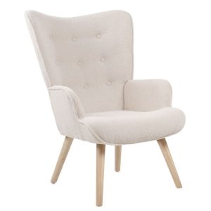 ALMA Πολυθρόνα – Μπερζέρα Σαλονιού – Καθιστικού Φυσικό, Teddy Ύφασμα Άσπρο, K/D