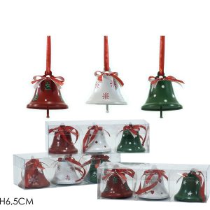 Χριστουγεννιάτικα Κρεμαστά Καμπάνες 6.5cm Σετ 3Τμχ Σε 3 Σχέδια