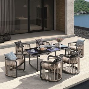 CITY Dining Set Τραπεζαρία Κήπου Βεράντας: Τραπέζι + 6 Πολυθρόνες Alu Ανθρακί – Μπεζ