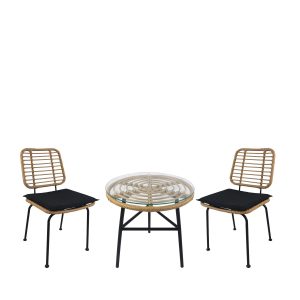 Σετ Τραπεζαρία Κήπου ArteLibre ARELLIUS Φυσικό/Μαύρο Μέταλλο/Rattan/Γυαλί Με 2 Καρέκλες 14990353