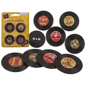 Μαγνήτης Ψυγείου Ρετρό Δίσκος Βινυλίου Μαύρο Πλαστικό 4.2×4.2cm Σετ 4Τμχ