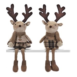 Χριστουγεννιάτικο Τάρανδος Με Κρεμαστά Πόδια Ταρτάν Καφέ 29cm Σε 2 Σχέδια