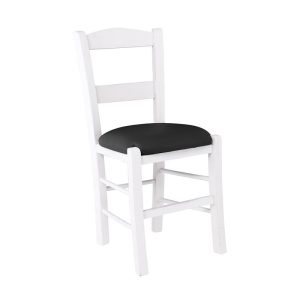 ΣΥΡΟΣ Καρέκλα Οξιά Βαφή Εμποτισμού Λάκα Άσπρο, Κάθισμα Pu Μαύρο
