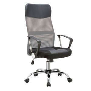 BF2400-PVC Πολυθρόνα Γραφείου Διευθυντή, Βάση Χρώμιο, Pvc – Mesh, Γκρι – Μαύρο