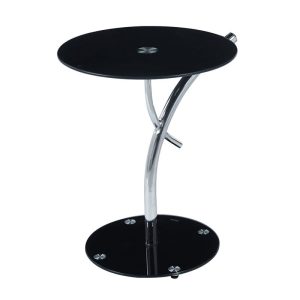 RAVEL Τραπεζάκι Βοηθητικό Χρώμιο – Γυαλί Μαύρο Tempered