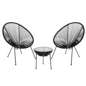 ACAPULCO Set Κήπου – Βεράντας: Τραπέζι + 2 Πολυθρόνες Μέταλλο Μαύρο / Rattan Μαύρο