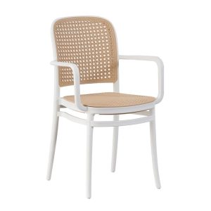 FLORENCE Πολυθρόνα PP Άσπρο, PP Rattan Μπεζ, Στοιβαζόμενη