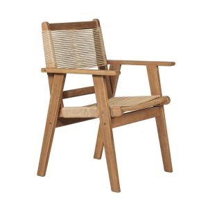 COFFEE Dining Πολυθρόνα Βεράντας – Κήπου, Ξύλο Ακακία Φυσικό, Rope Wicker Μπεζ