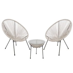 ACAPULCO Set Κήπου – Βεράντας: Τραπέζι + 2 Πολυθρόνες Μέταλλο Μαύρο / Rattan Άσπρο