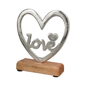 Διακοσμητικό ArteLibre Καρδιά ‘Love’ Σε Βάση Ασημί/Φυσικό Αλουμίνιο/Ξύλο 5×15.5x18cm