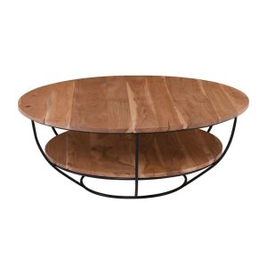 ROY-W Τραπεζάκι Σαλονιού Καθιστικού, Μέταλλο Βαφή Μαύρο, Ξύλο Ακακία Φυσικό