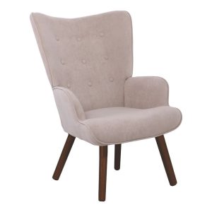 ALMA Πολυθρόνα – Μπερζέρα Σαλονιού – Καθιστικού Καρυδί Ύφασμα Velure Ανοιχτό Καφέ,K/D