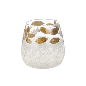 Κηροπήγιο ArteLibre Με Διακόσμηση Φύλλα Πράσινο/Λευκό Γυαλί Φ10×10.5cm