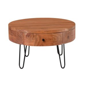 KARIM-W Τραπεζάκι Σαλονιού Καθιστικού, Μέταλλο Βαφή Μαύρο, Ξύλο Ακακία Φυσικό