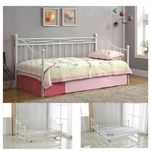 MARIN Daybed Κρεβάτι (90×190) + Βοηθητικό Κρεβάτι (85×185) Μέταλλο Βαφή Άσπρο