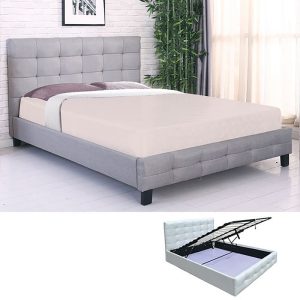 FIDEL Κρεβάτι Διπλό με Αποθηκευτικό Χώρο, για Στρώμα 140x190cm, Ύφασμα Γκρι