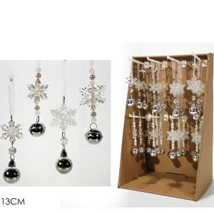 Χριστουγεννιάτικα Κρεμαστά Φιόγκοι Ασημί 13cm Σε 4 Σχέδια