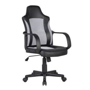 BF2850 Πολυθρόνα Γραφείου Διευθυντή, Mesh Γκρι, PU Μαύρο